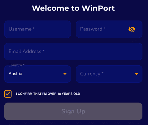 Registration at Winport casino
